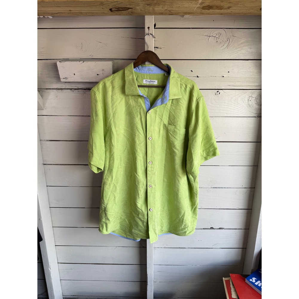 Tommy Bahama The Coconut Point Shirt XXL Lime Green Tropical Jacquard Coolmax